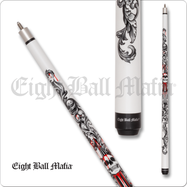 Eight Ball Mafia – White w/ Skull & Sword Design | Golden Break Billiards