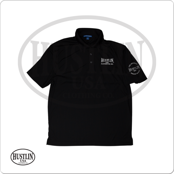 Hustlin USA – Men’s Black Polo | Golden Break Billiards