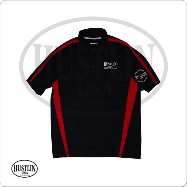 Hustlin USA – Black with Red Polo | Golden Break Billiards