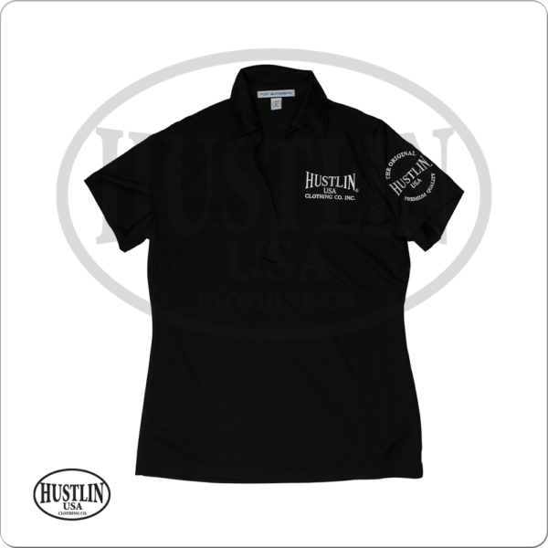 Hustlin USA – Ladies Black Polo | Golden Break Billiards